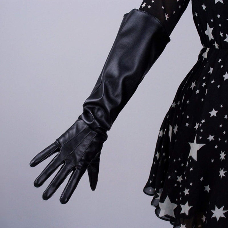 DooWay Women Black Long Leather Gloves Touchscreen Unisex Gauntlet Wide Sleeve Cosplay Dress Finger 20" Over Elbow Cosplay CostumeGloves - Image 2